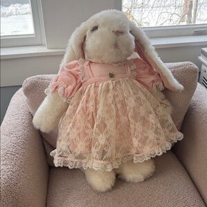 Vintage Victorian Tilly's White and Pink Bunny Easter Plush 22’